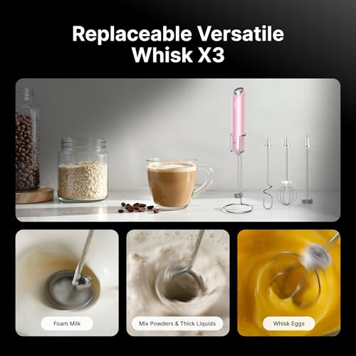 Image of InstaWhisk Milk Frother with Variable Speed, Rechargeable Coffee Frother Wand with Detachable Double Whisk, Handheld Electric Stirrer for Latte, Cappuccino, Matcha, Almond Milk, Protein, Pink