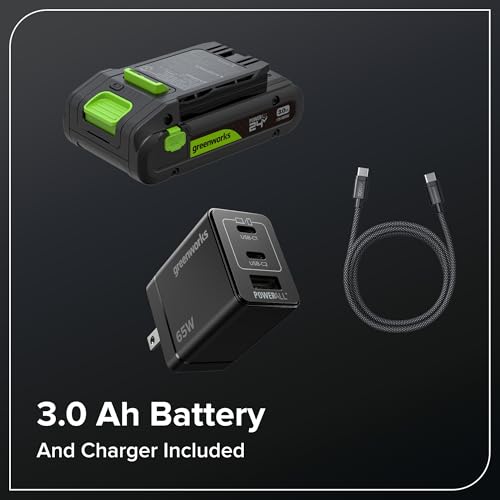 Image of Greenworks 24V 12 inch Brushless String Trimmer Kit, 2-in-1 Trimmer & Edger, Adjustable Shaft, 3.0Ah USB-C Battery, 65W USB-C Charger, 10 Blades, 3-Year Warranty
