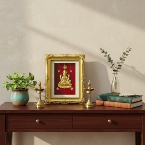 Image of Goddess Laxmi 24kt Gold Foil Art Frame | Premium Ornate Tabletop & Home Decor | Auspicious Indian Gift for Diwali, Weddings & Special Occasions (7.5 cm x 9 cm)