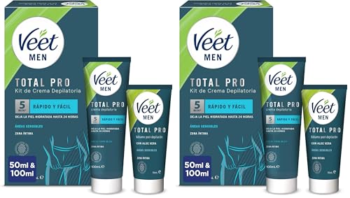 Veet Men Kit de Depilación para Zonas Íntimas del Cuerpo, Crema Depilatoria Hombre y Bálsamo Post-Depilación, Color Gris, Juego de 2 piezas (Paquete de 2)