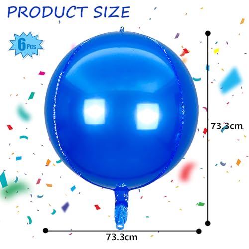 Image of Round 4D Mylar Balloons, Large Foil Metallic Balloons for Halloween Decorations - 22 Inch, 6 Pack (Blue)