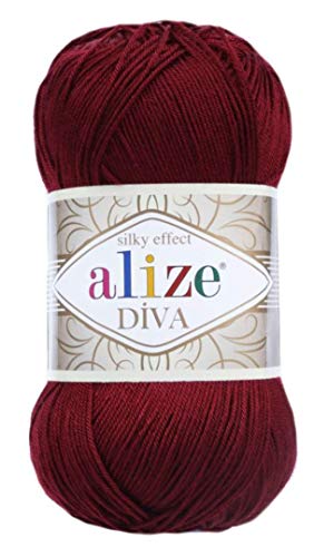 Alize Diva Silk Effect 100% Microfiber Acrylic Yarn 1 Ball skeins 100gr 383yds Color (57 - Bordeaux)