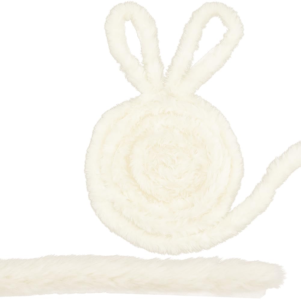 GORGECRAFT 4.75m x 3cm Artificial Rabbit Fur Trim Beige Fluffy Faux Fur Strips Christmas Faux Fur Furry Craft Ribbon Costume Material Trimming for Christmas Tree Garlands Capes Hats Sewing Edging