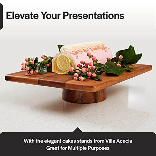 Villa Acacia Cake Stand - 16.75 X 12.75 Inch Rustic Wood Table Stands For Decorating And Serving - Wooden Pedestal For Cupcake, Dessert, Fruit, Wedding & Birthday Parties - Rectangle #TOP1