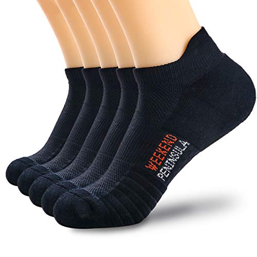 Weekend Peninsula Lot de 5 Paires Chaussettes Running Sport Basses Hommes et Femme, Socquettes Invisibles Courtes Homme Femme (43-46, Noir - 5 Paires)