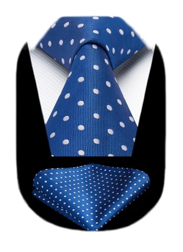 Image of HISDERN Polka Dot Ties for Men Classic Silk Ties and Pocket Square Formal Business Necktie Handkerchief Wedding Party
