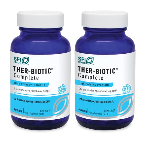 Klaire Labs SFI Health Ther-Biotic Complete Probiotic Powder - 100 Billion CFU - Men's and Women's Probiotics for Digestive Health & Immune Support - Dairy-Free, Hypoallergenic (64g, 2 Pack)