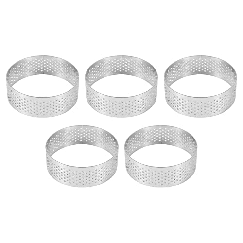 Geieold 5Pcs 6cm Circular Tart Ring Dessert Stainless Steel Perforation Fruit Pie Quiche Cake Mousse Mold Kitchen Baking Mould