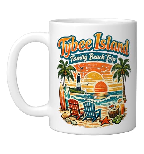 Tybee Island Beach Family Vacation Retro Beach Trip Lover Ceramic Mug, White