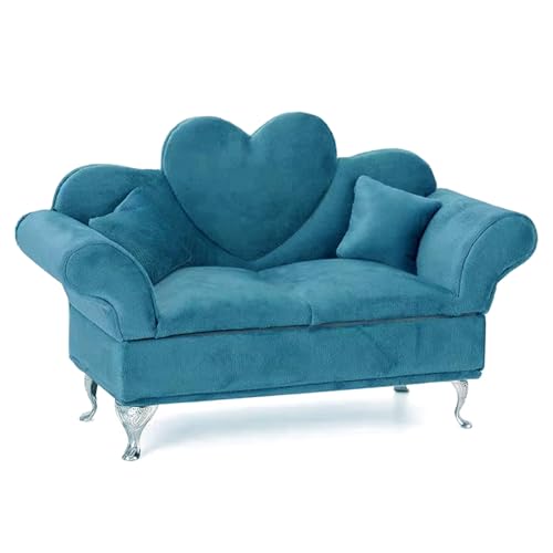 ShiKeWei Modern Dollhouse Furniture, 1/6 Scale of Miniature Dollhouse Sofa, Openable Sofa Mini Jewelry Display Storage Box with Mini Mirror for Earrings, Necklaces, Bracelets (Blue Velvet)