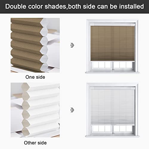 Pasoun Cordless Cellular Shades Light Filtering, Custom Cut To Size No Tools No Drill Cellular Blinds For Windows, Tools-Free Noise Cancelling Thermal Insulated Pleated Window Shade, Brown Blind #TOP5