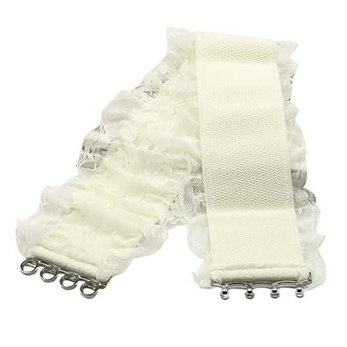 Corsé de cintura ancha para mujer, con volantes y borde de flores, cinturón ancho, cintura adelgazante, corsé elástico para mujer, Beige, 85cm
