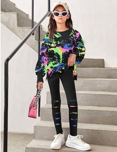 Image of Girls Clothes, Girls Outfits Tie Dye Sweatshirt Tops and Leggings Sweatpants 2 Piece Fall Winter Clothes Set 6-16T