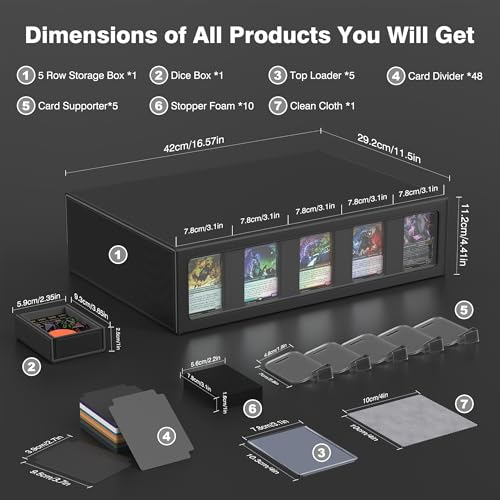 Image of Kabinka MTG Card Storage Box with Handle & Mechanical Latch,5-Row 3900+ Commander Trading Card Case with Sealed Display Window,Top Loaders Organizer Deck Box for MTG /TCG /PTCG /Sports Cards (Black)