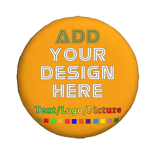 Image of Custom Spare Tire Cover, Personalized Text Image Waterproof Dust-Proof Universal Wheel Covers Protectors Fits Tire for Trailer RV SUV Truck Camper, Orange