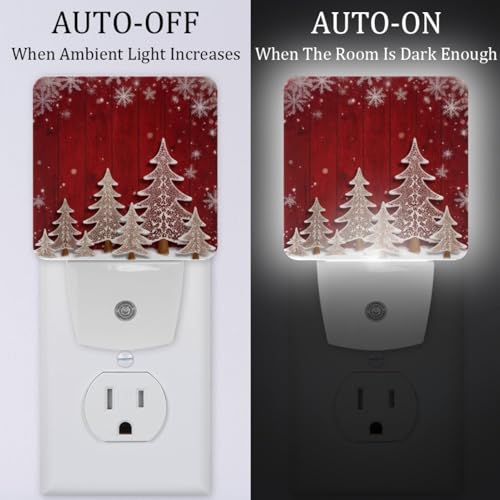 Image of NEWzone Christmas Tree Night Light Set of 2, Auto Sensor LED Dusk-to-Dawn Nightlights, Plug-in Sensor Lamp for Bedroom Bathroom Kitchen Hallway Stairs Decorative