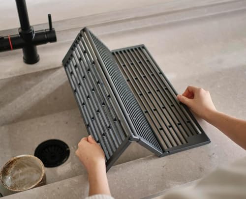 Image of Platform Folding Over-Sink Drainer, Space Saving Strainer | Rustproof Rack, Wine Glass, Utensil, Fruit & Vegetable Drain Washing Mat | Adjustable Folding Dish Drainer (1 Pcs)