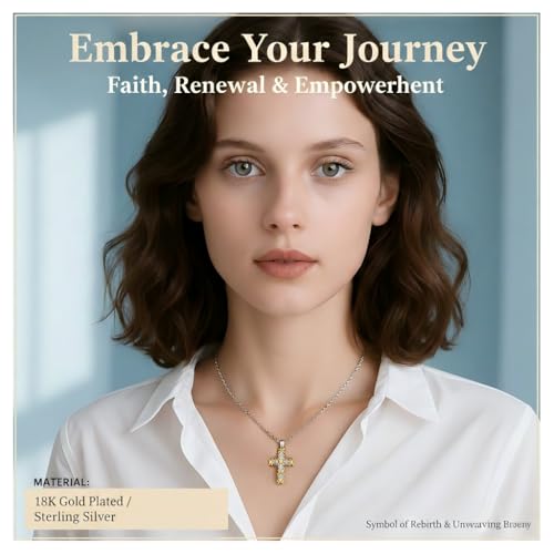 Image of URTHEONE Moissanite Cross Necklace for Women, 925 Sterling Silver 14KGold Plated Necklaces with Sparkling Moissanite Pendant, Faith Women's Jewelry, Trendy Gift for Women Mom Friend