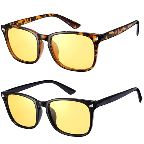 Image of Polarized Sunglasses for Women Men Night Vision Glasses Anti Glare | Yellow Anti Glare UV400 Lens, Lightweight Square Frame, for Day Night Use, Driving, Fishing, Cycling, Traveling