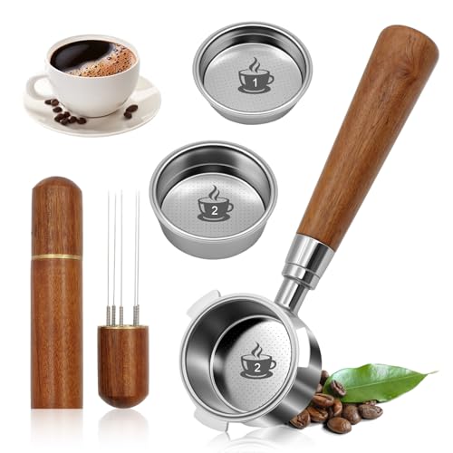 Scettar Portafiltro sin fondo de 51 mm con 3 Orejas Portafiltro Cafetera con 3 Filtro de Café de Acero Inoxidable y Espresso Stirrer Compatible con DeLonghi Dedica EC680/EC685/EC785/EC820/EC850/EC860