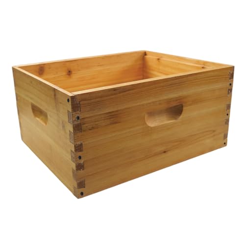 BeeQuestify Beeswax Coated 10-Frame Langstroth Deep Brood Box Bee Hives Box Beekeeping Hive Parts - Unassembled Beehive Body (No Frames/Foundations) 19-7/8 L x 16-1/4 W