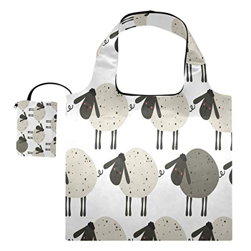 Blueangle Cartoon Sheep Reusable Grocery Bags Foldable Shopping Bag Large Reusable Tote Groceries Bags With Pouch Bulk, Ripstop Fabric Washable Durable Lightweight #TOP29
