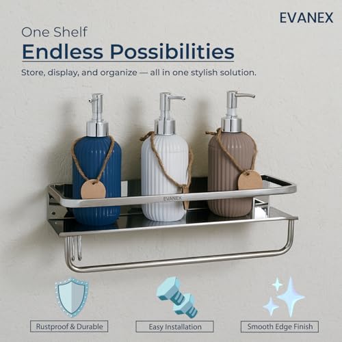 Image of EVANEX Multipurpose Shelf Bathroom Organizer 5x15 Inch 304 Grade Stainless Steel Bathroom Racks and Shelves | Wall Shelf for Bathroom Accessories Set | Storage Shelves and Racks