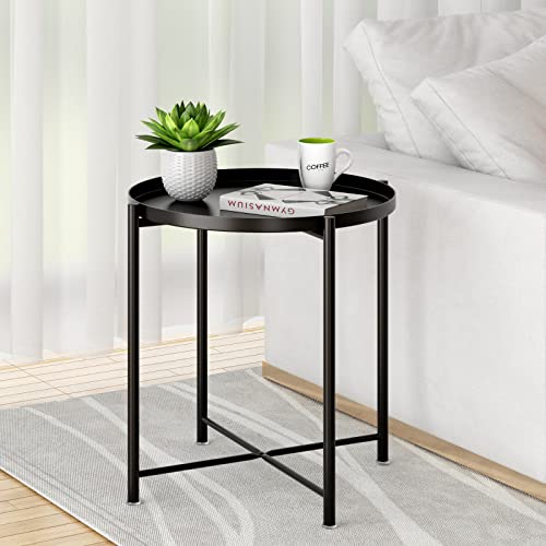 Table d'appoint ronde en métal noir OVICAR