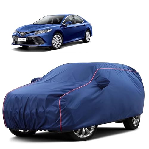 Image of Sulfar 100% Water Resistant Car Body Cover Compatible with Mirror for Toyota Camry (Triple Stitched, Full Bottom Elastic, Blue Taffeta with Red Piping)