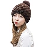 DTLDYG Femme Chapeau Chapkas Fourrure de Vison Véritable Casquette Fourrure de Renard Pompom L\'automne Hiver (Café)
