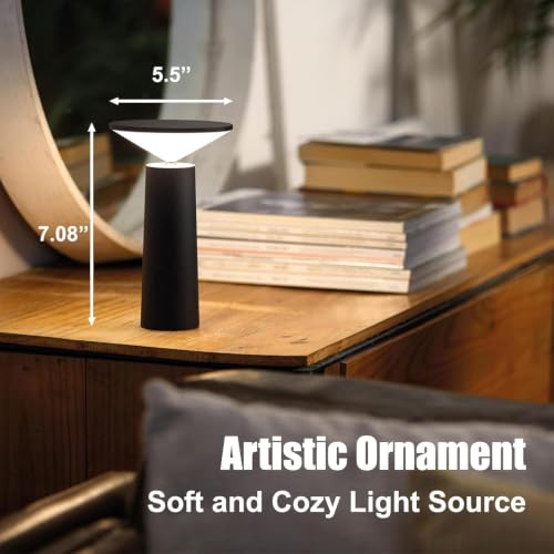 Image of NYRWANA Rechargeable LED Table Lamp | 1200mAh | Stepless Dimming, Touch Control, 3 Color Modes, Adjustable Head Portable Mushroom Desk Lamp for Bedroom, Living Room & Home Decor | USB - C (Black)