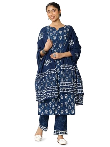 Image of Libas Printed Cotton Straight Kurta With Trouser and Dupatta