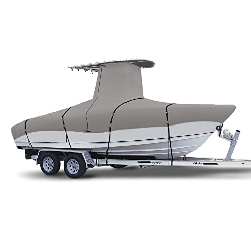 900D Solution-Dyed T Top Boat Cover 26ft-28ft with Motor Cover,Upgraded Windproof Straps for Center Console Boat, 26'-28' Long,Beam Width up to 116