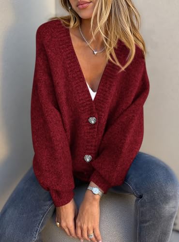 PRETTYGARDEN Cardigan Sweaters for Women Trendy Fall 2025 Long Sleeve Button Down Oversized Chunky Knit Sweater Outerwear