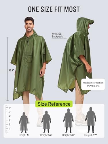 Image of SaphiRose Extra Thick Hooded Rain Poncho Double Layer Waterproof Raincoat Jacket for Men Women Adults