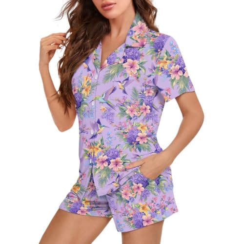 Image of Women's Short Sleeve Sleepwear Pajamas Nightwear with Pockets