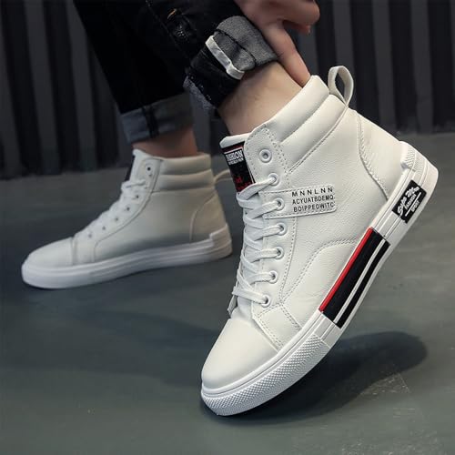 Men's High Top Platform Sneakers, Breathable Mesh Athletic Shoes, Lace-up Skateboarding Shoes, White and Black4