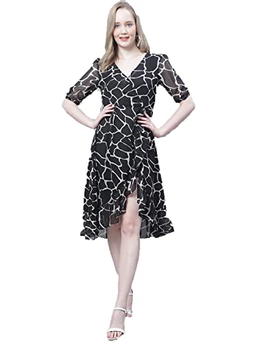 Image of Mini & Ming Women's Black Check Printed Wrap Midi Dress