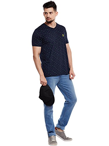 Image of Printed V Neck Cotton Tshirt for Men(Pack of 1)-VEE-Print-NO.1-01-BLK-P-P3230