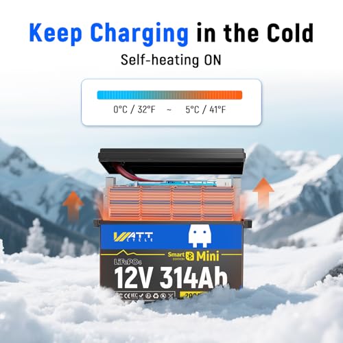 Image of WattCycle 12V 314Ah Mini LiFePO₄ Battery, Self-Heating 12V Lithium Battery with 200A BMS, Bluetooth App Monitoring, Compact Power for RV, Solar, Home Energy Storage, Solar, Off-Grid Use