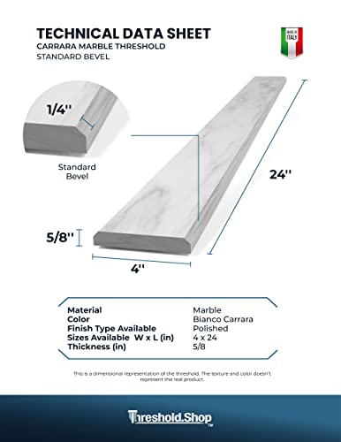 Italian White Carrara Marble Threshold Double Bevel For Floor Transitions (4" X 24") #TOP5