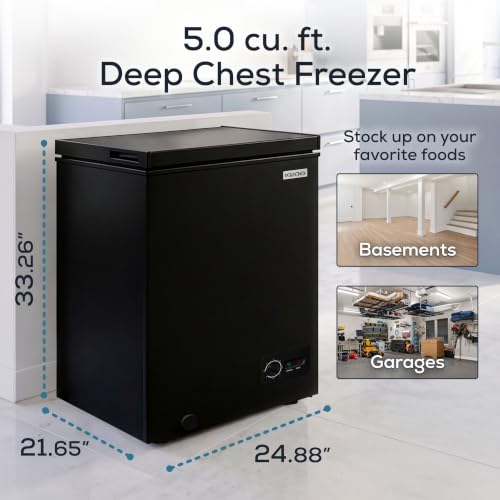 Igloo 5.0 Cu Ft. Upright Deep Freezer Chest- Deep Freezer with Quick Freezing System & Adjustable Thermostat- Low Noise Freezer with Removable Basket & LED Lights for Homes, Garages & Basements- Black - image 2