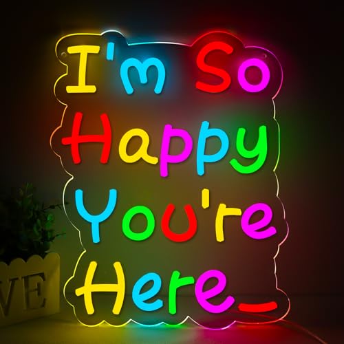 Image of I'm So Happy You're Here Neon Signs Welcom LED Neon Light Wall Decor for Classroom,Kids Room,Business,Party,GIft Art for Boys Girls Kids,Friends,Family-15.43x12.2 IN-USB Powered-Acrylic