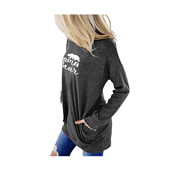 onlypuff-Casual-Loose-Fit-Pocket-Shirt-for-Women-Cute-Mama-Bear-Printed-Tunic-Tops-Round-Neck onlypuff Mama Shirts for Women Dark Gray Pocket Tee Shirts Loose Fitting Tops XXL