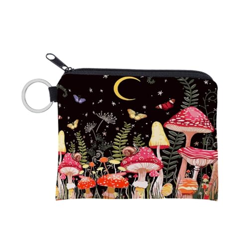 NSDSW Colorful Mushroom Print Coin Purse Card Holder and Keychain Eye Catching for Women People and Students
