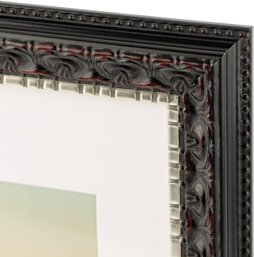 Image of Golden State Art, 8X12 Ornate Finish Photo Frame With White Mat for 7X9 Picture & Real Glass, Color: Black With Silver & Burgundy