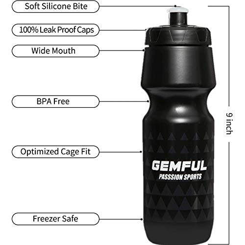 Gemful Bike Water Bottles With Bicycle Holder 2 Pack 24 Oz Cycling Squeeze Sport Bottle Black #TOP2