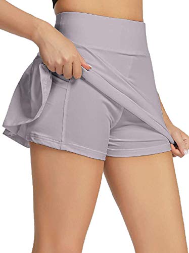 NUFIWI Women's Athletic Tennis Skirt Pleated Summer Golf Skorts Elastic Waist Sports Inner Shorts with Pockets (Grey, L) NUFIWI Women's Athletic Tennis Skirt Pleated Summer Golf Skorts Elastic Waist Sports Inner Shorts with Pockets (Grey, L)