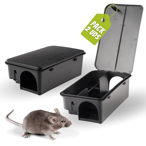 DETRAPS Portacebos para Ratas – Pack de 2 Trampas para Coger Ratas con Llave de Seguridad – Portacebos Ratas 23x13x7 cm – Uso Interior y Exterior – Trampa Ratas doméstico