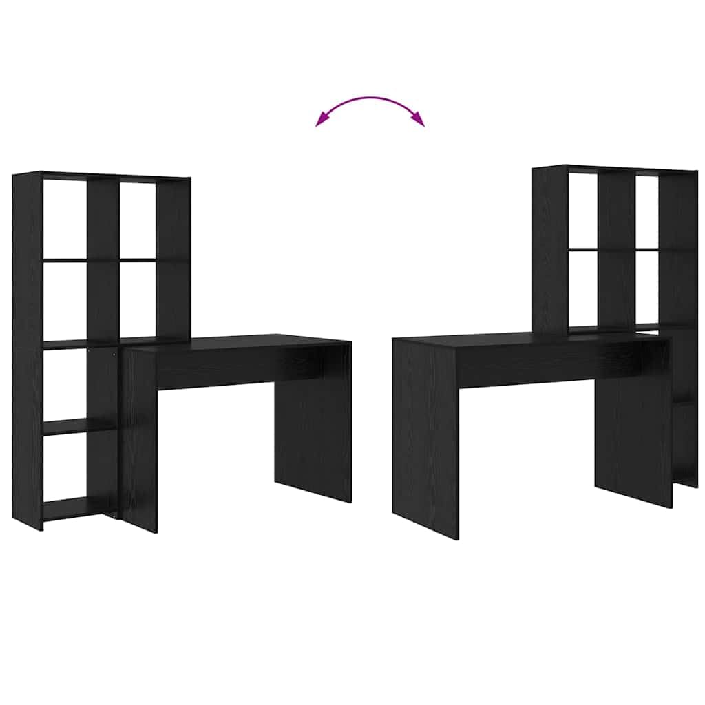 Scrivania con mensola, effetto rovere nero, 138,5 x 55 x 143 cm, robusto materiale in legno, antigraffio, ideale per casa, ufficio, giochi, apprendimento, con molto spazio